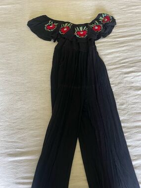 Vava by Joy Han Black Off-Shoulder Embroidered Wide-Leg Jumpsuit